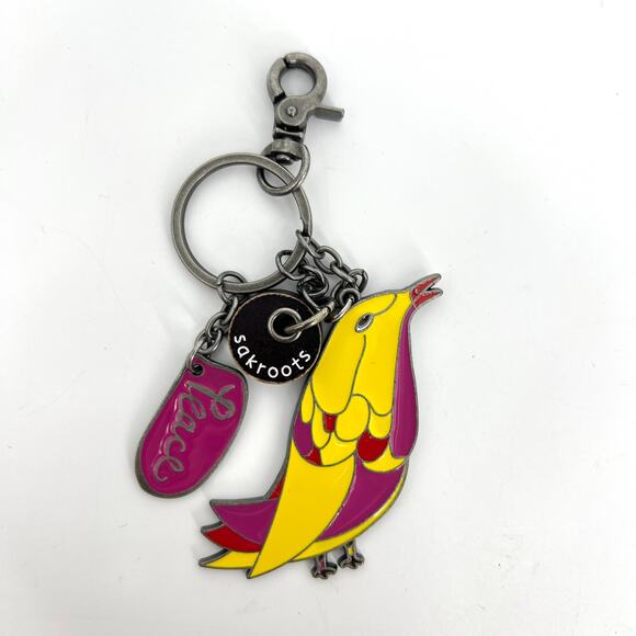 SAKROOTS Peace Bird Sakroots Metal Purse Charm Key Ring 2"-3" - Picture 1 of 2
